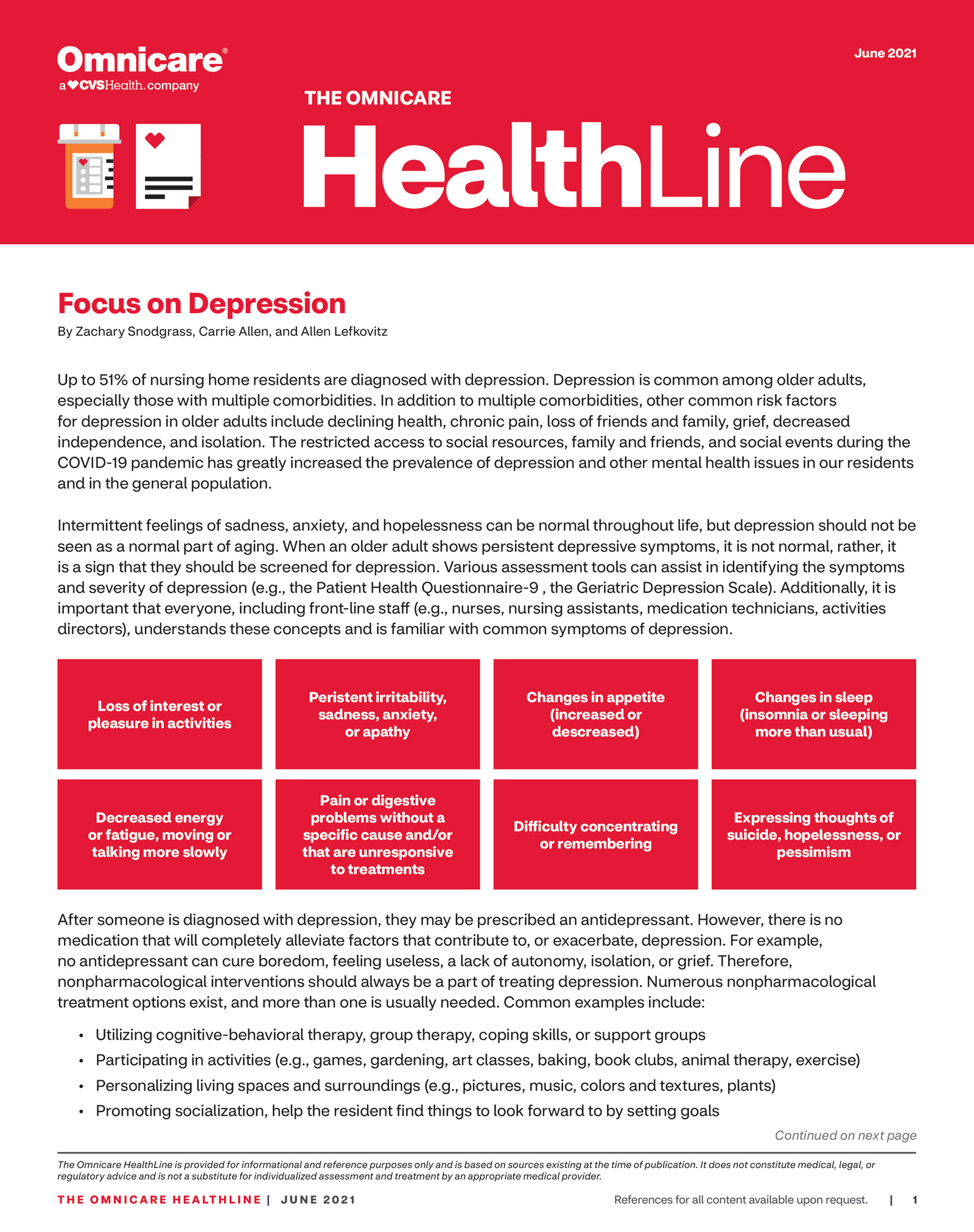 Image of Article with Focus On Depression Omnicare Healthline 2021 06 1