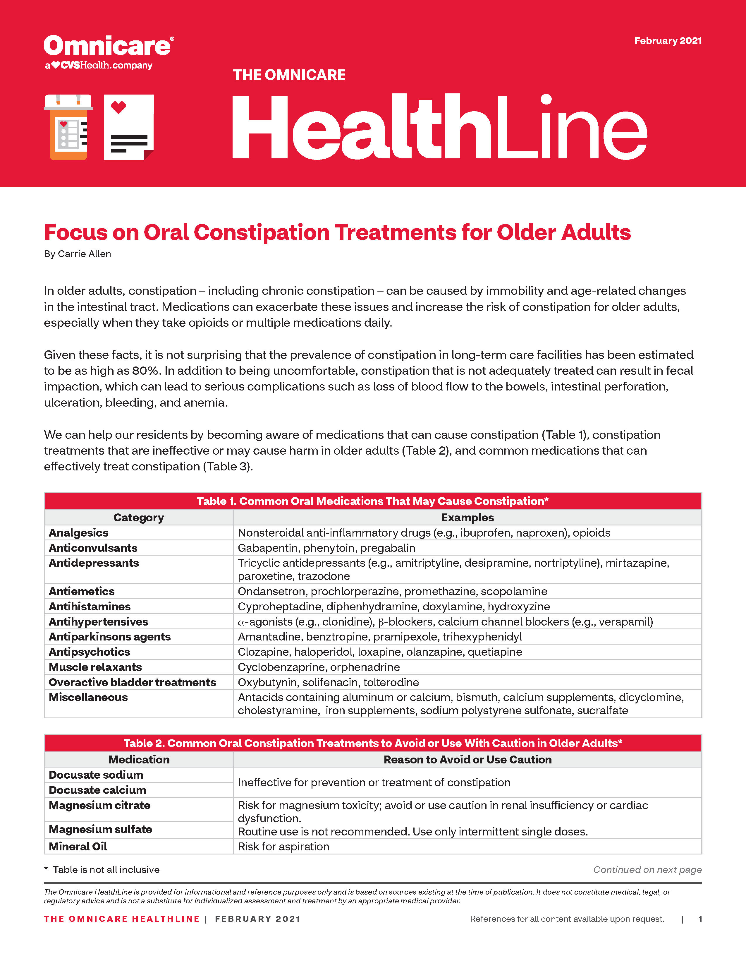 image of an article with the focus on Omnicare Oralconstipationtreatment Healthline February 2021 Page 1